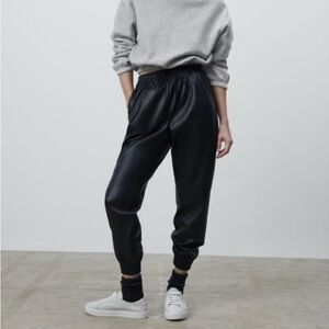 ZARA Pants Women's US Large Black Faux Leather Drawstring Ankle Joggers